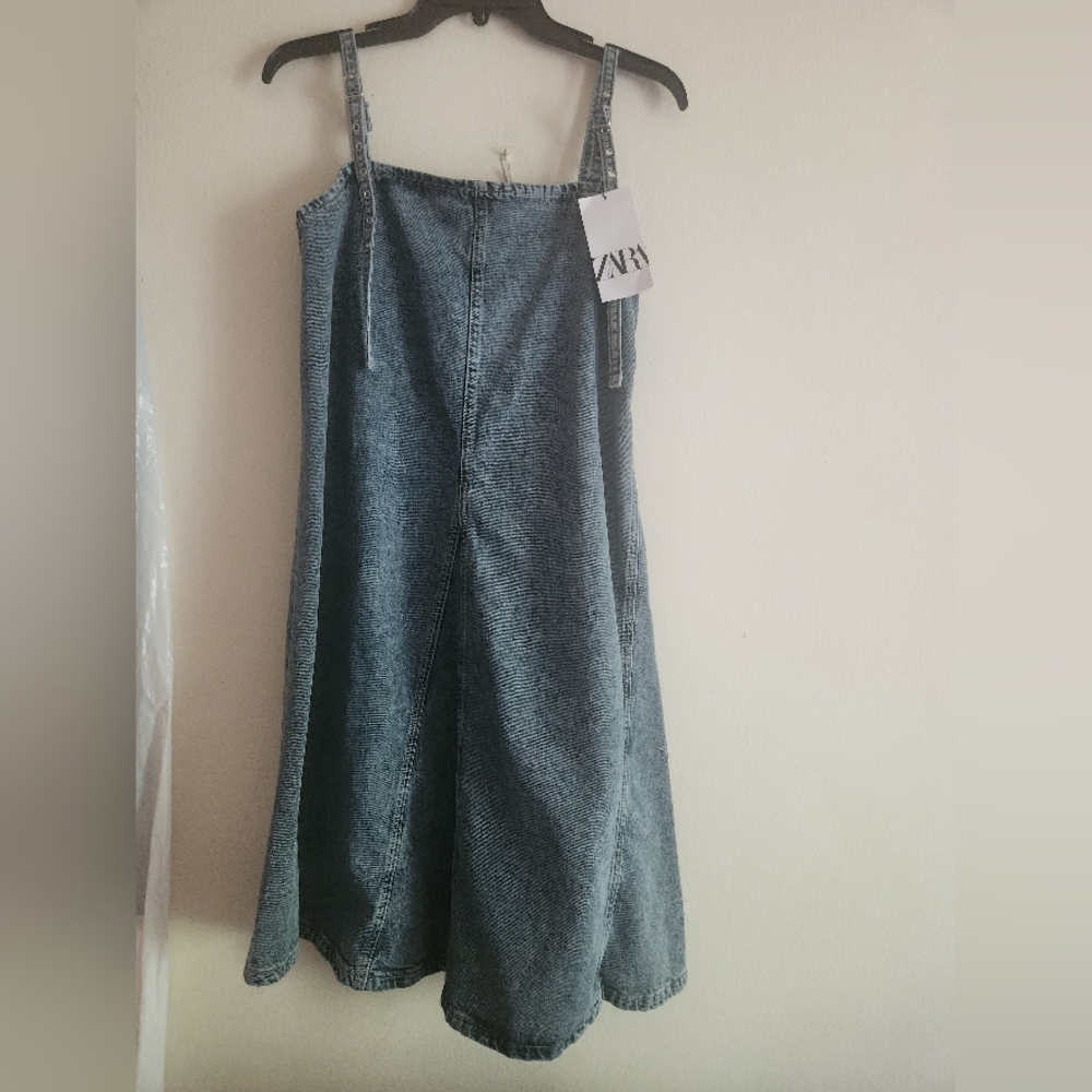 Zara Denim Trf Dress Blue Gray Ajustable Straps BNWT - Picture 2 of 13